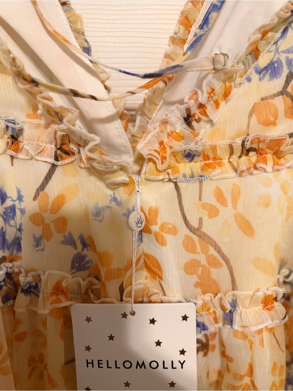NWT Hello Molly Floral Ruffle Tiered Mini Dress | Cream | Size S (AU 8) - Picture 4 of 10